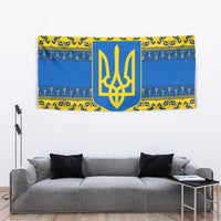 Ukraine Heritage Pride – Vyshyvanka Pattern Tapestry with National Symbol in Blue & Yellow
