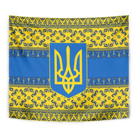 Ukraine Heritage Pride – Vyshyvanka Pattern Tapestry with National Symbol in Blue & Yellow