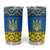 Ukraine Heritage Pride – Vyshyvanka Pattern Tumbler Cup with National Symbol in Blue & Yellow