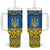 Ukraine Heritage Pride – Vyshyvanka Pattern Tumbler With Handle with National Symbol in Blue & Yellow