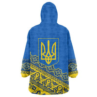 Ukraine Heritage Pride – Vyshyvanka Pattern Wearable Blanket Hoodie with National Symbol in Blue & Yellow