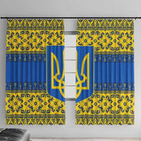 Ukraine Heritage Pride – Vyshyvanka Pattern Window Curtain with National Symbol in Blue & Yellow
