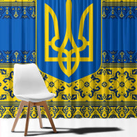 Ukraine Heritage Pride – Vyshyvanka Pattern Window Curtain with National Symbol in Blue & Yellow