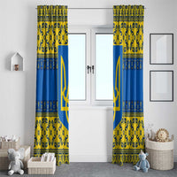 Ukraine Heritage Pride – Vyshyvanka Pattern Window Curtain with National Symbol in Blue & Yellow