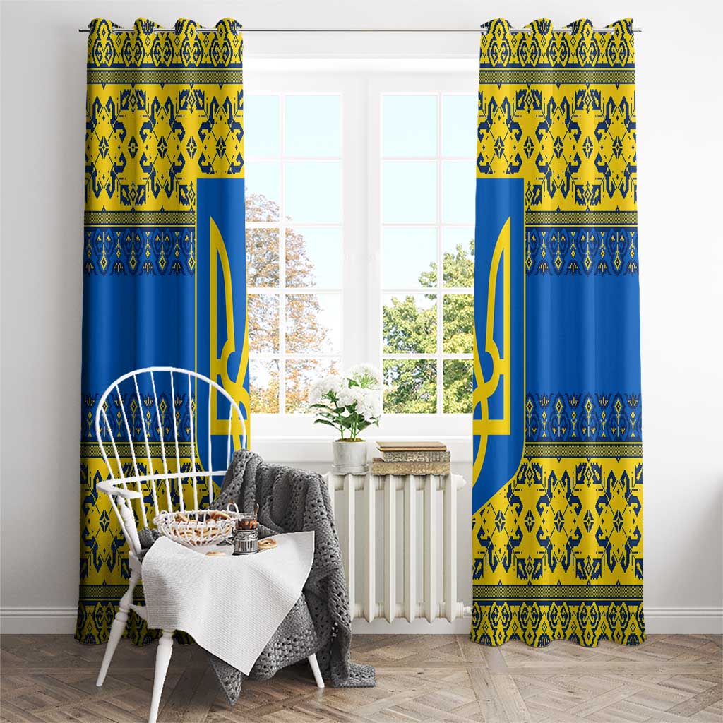 Ukraine Heritage Pride – Vyshyvanka Pattern Window Curtain with National Symbol in Blue & Yellow