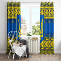 Ukraine Heritage Pride – Vyshyvanka Pattern Window Curtain with National Symbol in Blue & Yellow