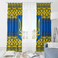 Ukraine Heritage Pride – Vyshyvanka Pattern Window Curtain with National Symbol in Blue & Yellow