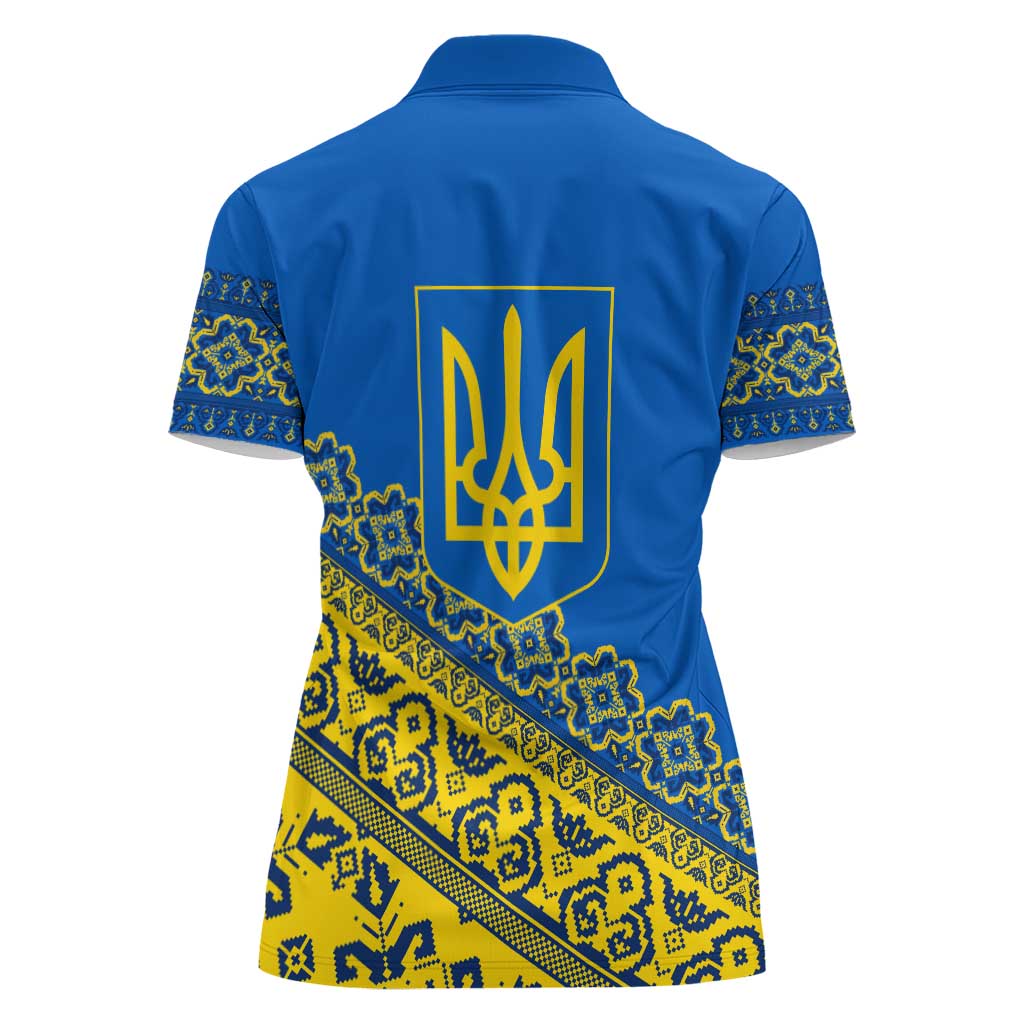Ukraine Heritage Pride – Vyshyvanka Pattern Women Polo Shirt with National Symbol in Blue & Yellow