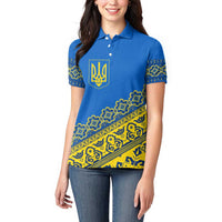 Ukraine Heritage Pride – Vyshyvanka Pattern Women Polo Shirt with National Symbol in Blue & Yellow