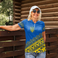 Ukraine Heritage Pride – Vyshyvanka Pattern Women Polo Shirt with National Symbol in Blue & Yellow