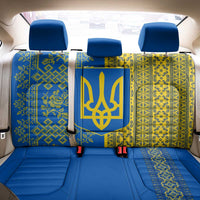 Ukrainian Flag Colors Back Car Seat Cover with Trident Crest and Traditional Folk Pattern