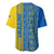 Ukrainian Flag Colors Baseball Jersey with Trident Crest and Traditional Folk Pattern