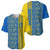 Ukrainian Flag Colors Baseball Jersey with Trident Crest and Traditional Folk Pattern