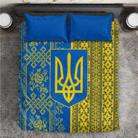 Ukrainian Flag Colors Bedding Set with Trident Crest and Traditional Folk Pattern
