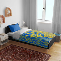 Ukrainian Flag Colors Bedding Set with Trident Crest and Traditional Folk Pattern