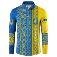Ukrainian Flag Colors Button Sweatshirt with Trident Crest and Traditional Folk Pattern