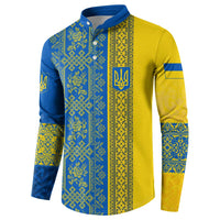 Ukrainian Flag Colors Button Sweatshirt with Trident Crest and Traditional Folk Pattern