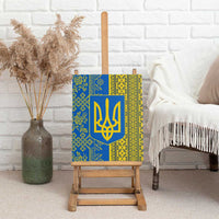 Ukrainian Flag Colors Canvas Wall Art with Trident Crest and Traditional Folk Pattern