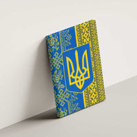 Ukrainian Flag Colors Canvas Wall Art with Trident Crest and Traditional Folk Pattern