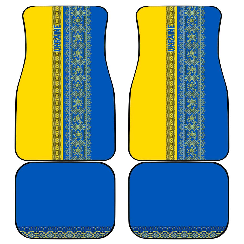 Ukrainian Flag Colors Car Mats with Trident Crest and Traditional Folk Pattern