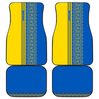 Ukrainian Flag Colors Car Mats with Trident Crest and Traditional Folk Pattern