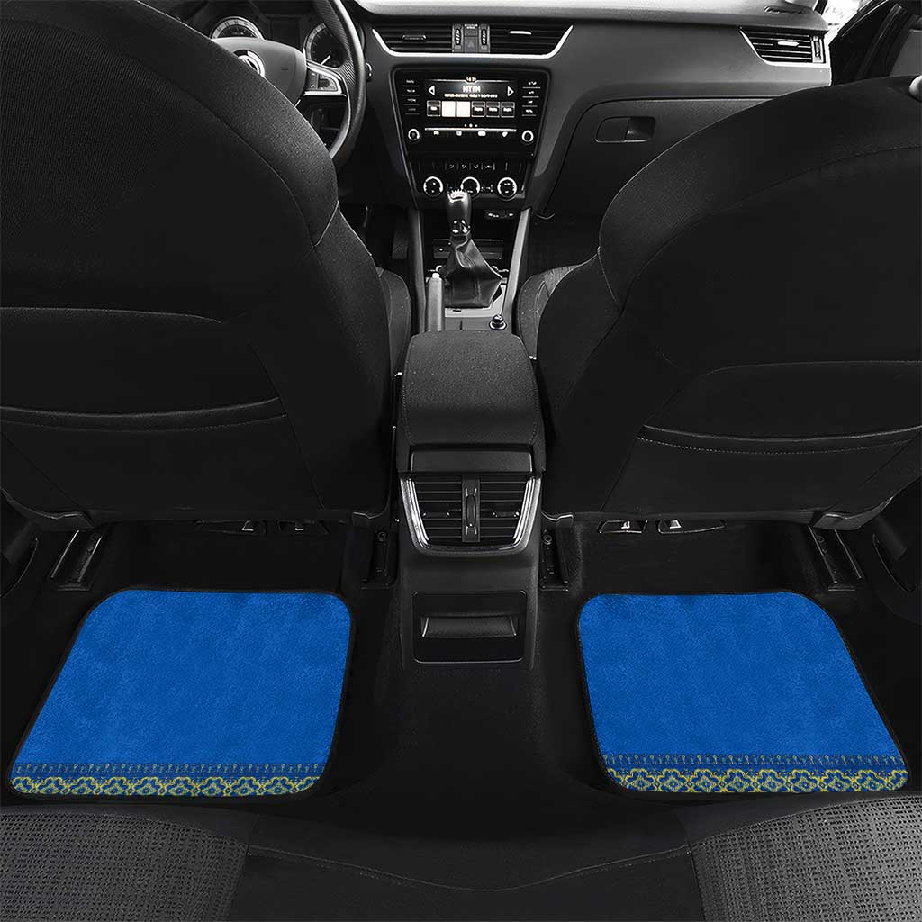 Ukrainian Flag Colors Car Mats with Trident Crest and Traditional Folk Pattern