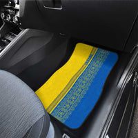 Ukrainian Flag Colors Car Mats with Trident Crest and Traditional Folk Pattern