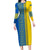 Ukrainian Flag Colors Family Matching Long Sleeve Bodycon Dress and Hawaiian Shirt with Trident Crest and Traditional Folk Pattern