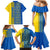 Ukrainian Flag Colors Family Matching Mermaid Dress and Hawaiian Shirt with Trident Crest and Traditional Folk Pattern