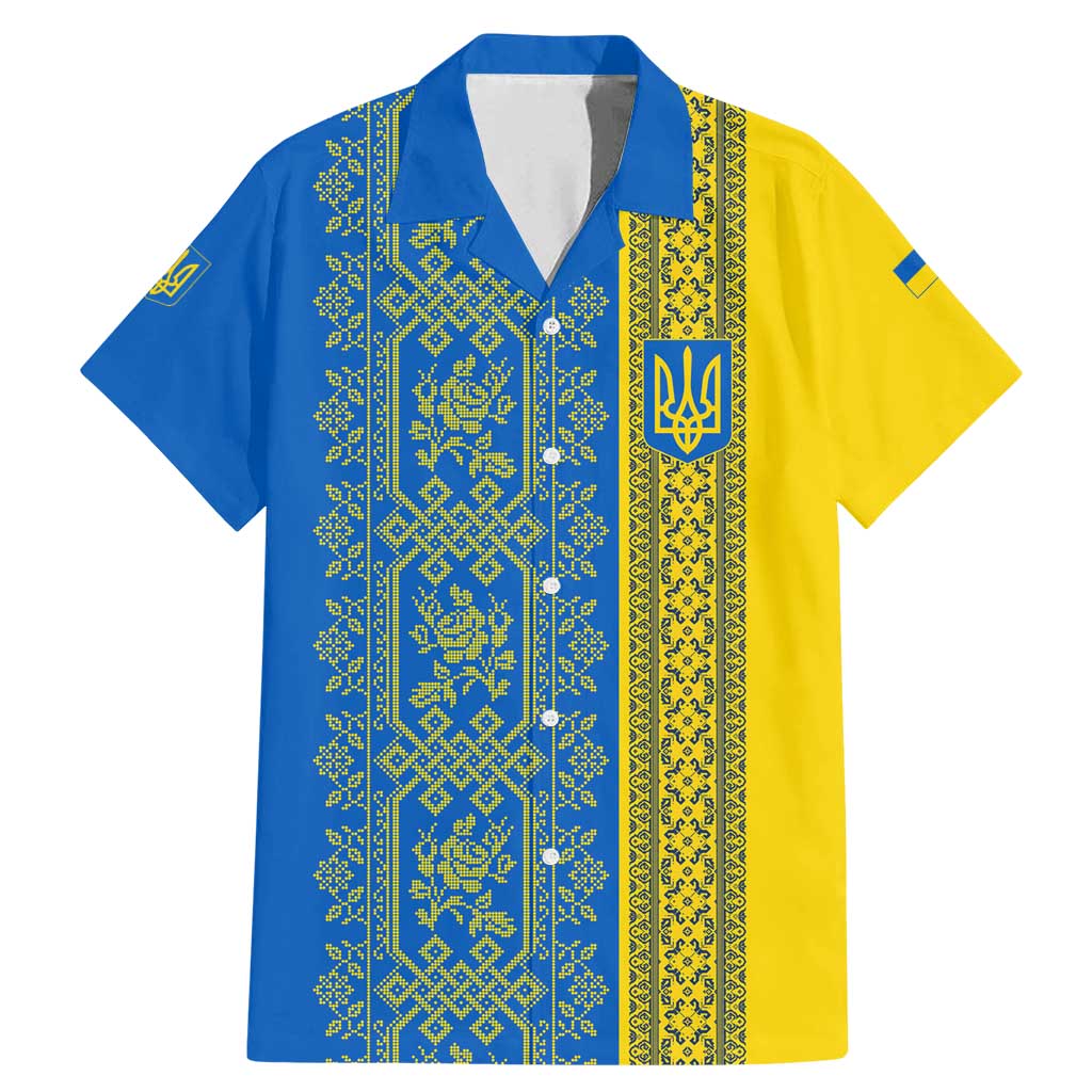 Ukrainian Flag Colors Family Matching Mermaid Dress and Hawaiian Shirt with Trident Crest and Traditional Folk Pattern