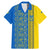 Ukrainian Flag Colors Family Matching Mermaid Dress and Hawaiian Shirt with Trident Crest and Traditional Folk Pattern