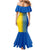 Ukrainian Flag Colors Family Matching Mermaid Dress and Hawaiian Shirt with Trident Crest and Traditional Folk Pattern
