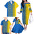 Ukrainian Flag Colors Family Matching Off The Shoulder Long Sleeve Dress and Hawaiian Shirt with Trident Crest and Traditional Folk Pattern