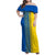 Ukrainian Flag Colors Family Matching Off Shoulder Maxi Dress and Hawaiian Shirt with Trident Crest and Traditional Folk Pattern