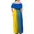 Ukrainian Flag Colors Family Matching Off Shoulder Maxi Dress and Hawaiian Shirt with Trident Crest and Traditional Folk Pattern
