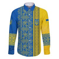 Ukrainian Flag Colors Family Matching Puletasi and Hawaiian Shirt with Trident Crest and Traditional Folk Pattern