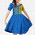Ukrainian Flag Colors Family Matching Summer Maxi Dress and Hawaiian Shirt with Trident Crest and Traditional Folk Pattern