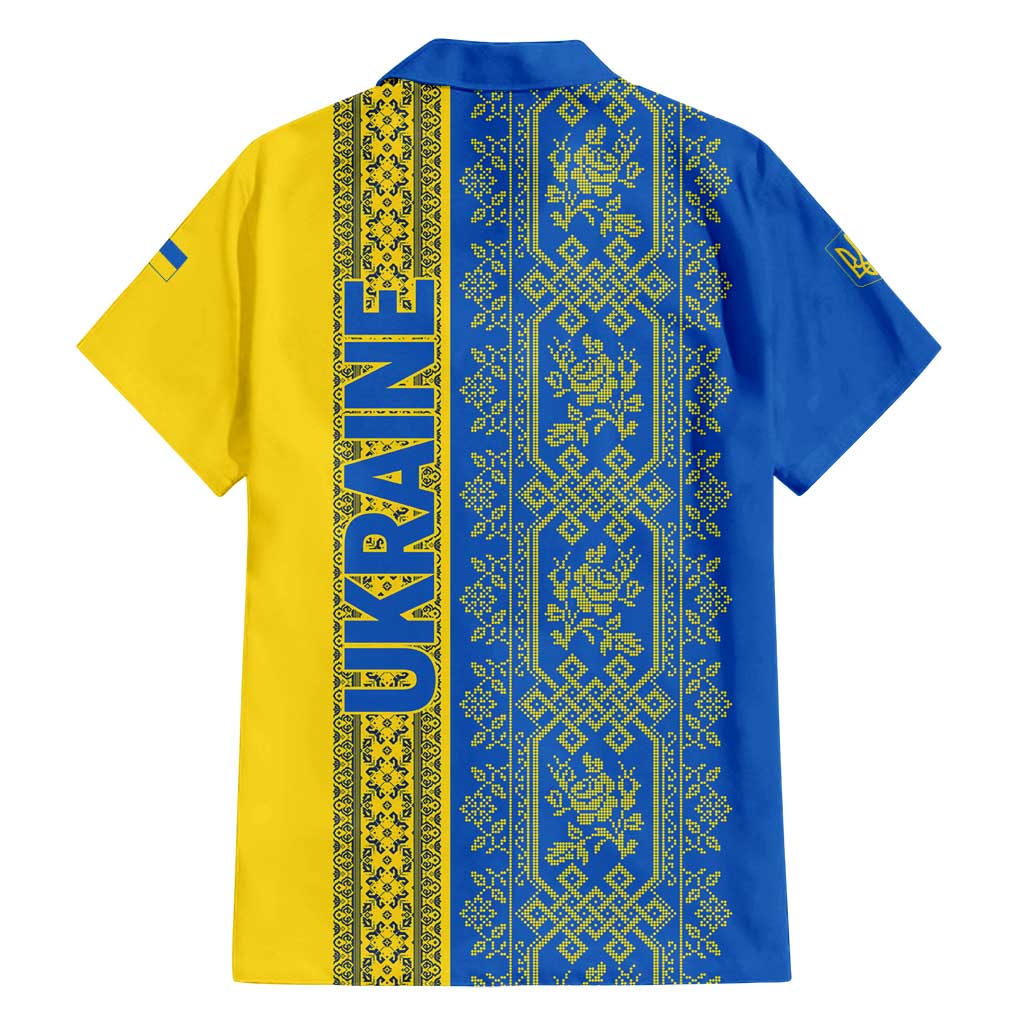Ukrainian Flag Colors Family Matching Summer Maxi Dress and Hawaiian Shirt with Trident Crest and Traditional Folk Pattern