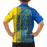 Ukrainian Flag Colors Family Matching Tank Maxi Dress and Hawaiian Shirt with Trident Crest and Traditional Folk Pattern