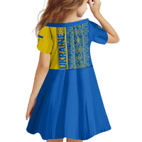 Ukrainian Flag Colors Family Matching Tank Maxi Dress and Hawaiian Shirt with Trident Crest and Traditional Folk Pattern