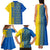 Ukrainian Flag Colors Family Matching Tank Maxi Dress and Hawaiian Shirt with Trident Crest and Traditional Folk Pattern