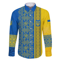 Ukrainian Flag Colors Family Matching Tank Maxi Dress and Hawaiian Shirt with Trident Crest and Traditional Folk Pattern