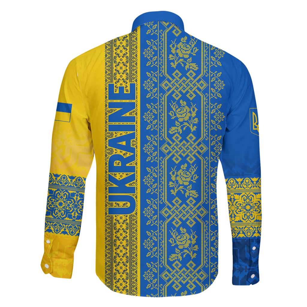 Ukrainian Flag Colors Family Matching Tank Maxi Dress and Hawaiian Shirt with Trident Crest and Traditional Folk Pattern