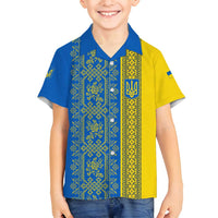 Ukrainian Flag Colors Family Matching Tank Maxi Dress and Hawaiian Shirt with Trident Crest and Traditional Folk Pattern