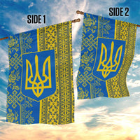 Ukrainian Flag Colors Garden Flag with Trident Crest and Traditional Folk Pattern