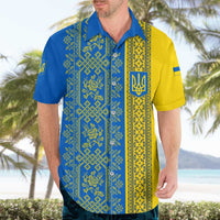 Ukrainian Flag Colors Hawaiian Shirt with Trident Crest and Traditional Folk Pattern
