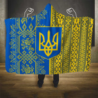 Ukrainian Flag Colors Hooded Blanket with Trident Crest and Traditional Folk Pattern
