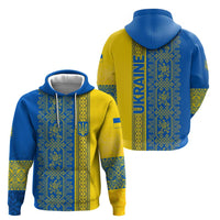 Ukrainian Flag Colors Hoodie with Trident Crest and Traditional Folk Pattern