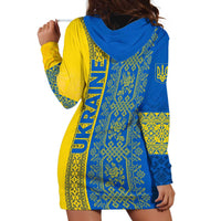 Ukrainian Flag Colors Hoodie Dress with Trident Crest and Traditional Folk Pattern