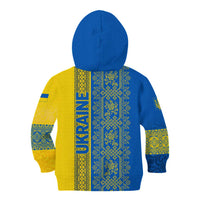 Ukrainian Flag Colors Kid Hoodie with Trident Crest and Traditional Folk Pattern